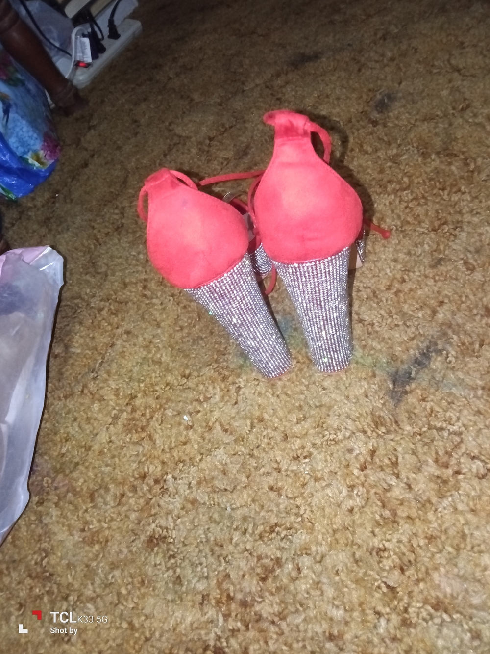 Red Rhinestone Platform Lace-Up Heels - Picture 4 of 5